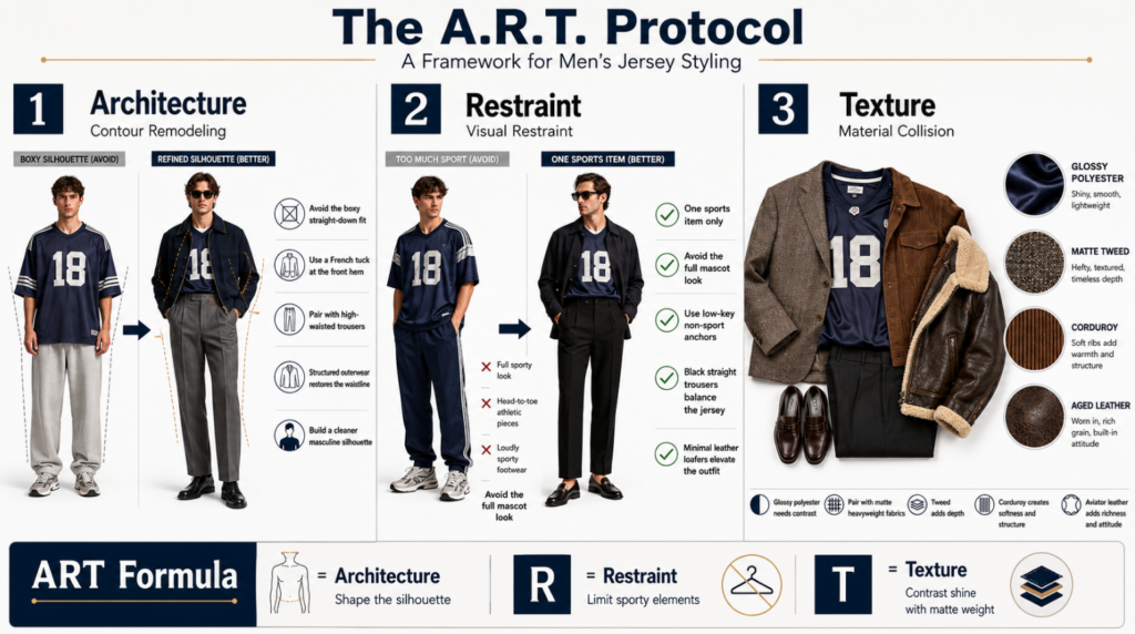 Insérez ici une infographie intitulée “ ART-Protocol-Jersey-Menswear.jpg ”, présentant le modèle A.R.T. : Architecture, Sobriété, Texture.）.