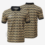 Custom Sublimated Men's Golf Polo | Black & Gold Geometric Pattern Athletic Polo Shirt for Teams & Clubs