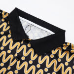 Custom Sublimated Men's Golf Polo | Black & Gold Geometric Pattern Athletic Polo Shirt for Teams & Clubs