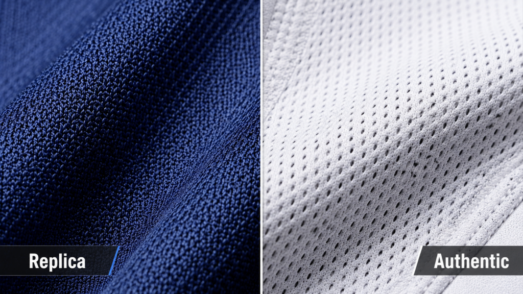 Side-By-Side Macro Photographs Showcase The Dense Fabric Structure Of The Replica Jersey Alongside The Breathable, Micro-Perforated Mesh Design Of The Player-Version Jersey.