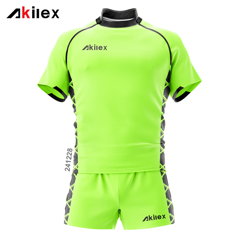 Neon Green Custom Rugby Club Kit with Black Sid...