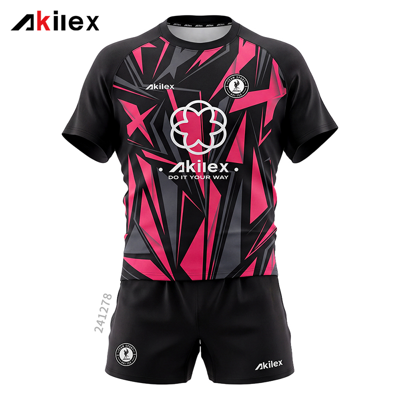 Black & Magenta Geometric Rugby Match Kit