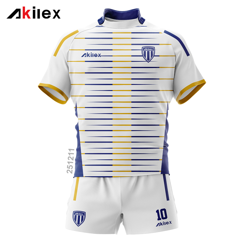 White and Navy Custom Rugby Kit for Club and Sc...