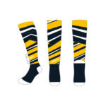 Calcetines de fútbol personalizados, a rayas azul marino y amarillo, hasta la rodilla