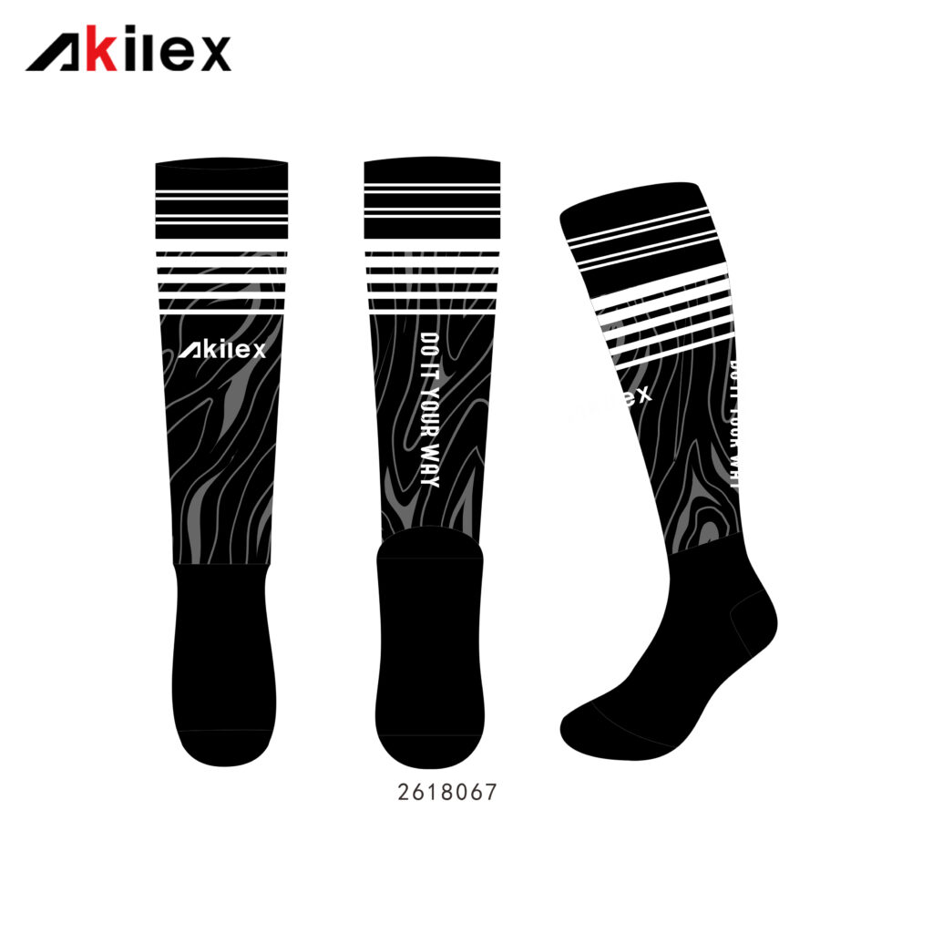 Custom Football Socks Black White Striped Soccer Knee Socks
