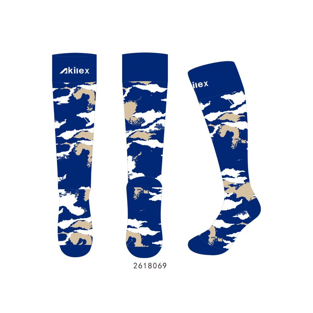 Calcetines de fútbol personalizados con estampado de camuflaje azul marino; calcetines de fútbol hasta la rodilla
