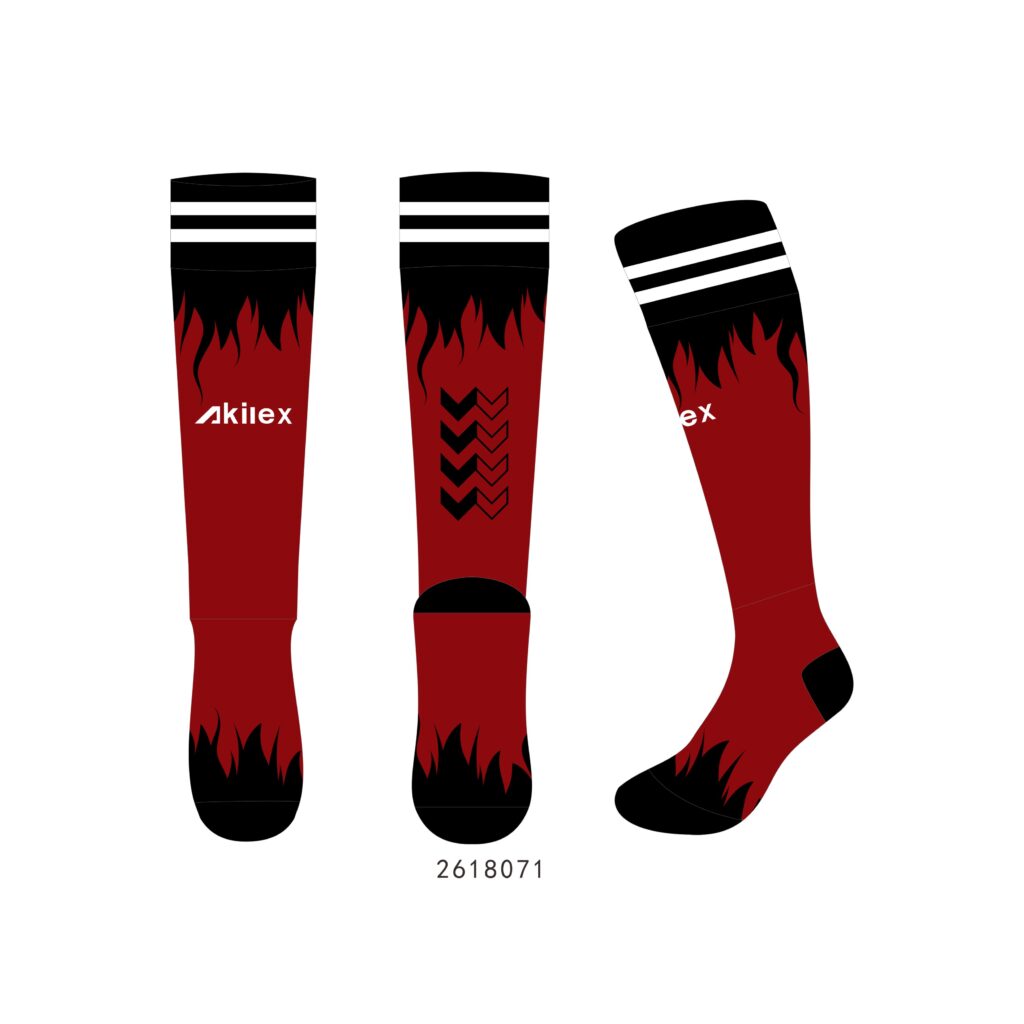 Custom Soccer Socks Red Flame Printed High Knee Football Socks