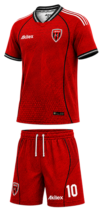 Floating red football jersey and shorts set