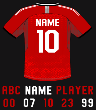 Red football jersey with player name and number