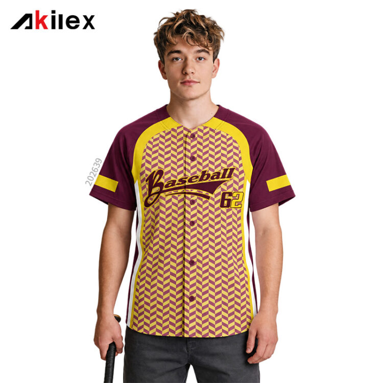 Custom Chevron Baseball Jersey in Maroon and Ye...