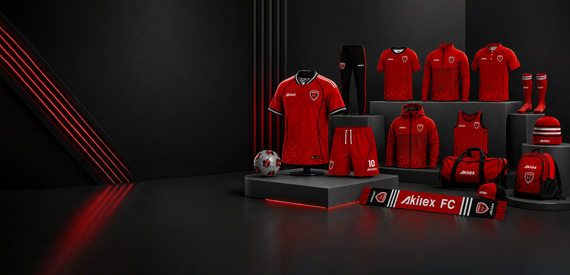 Akilex complete red football teamwear collection and accessories