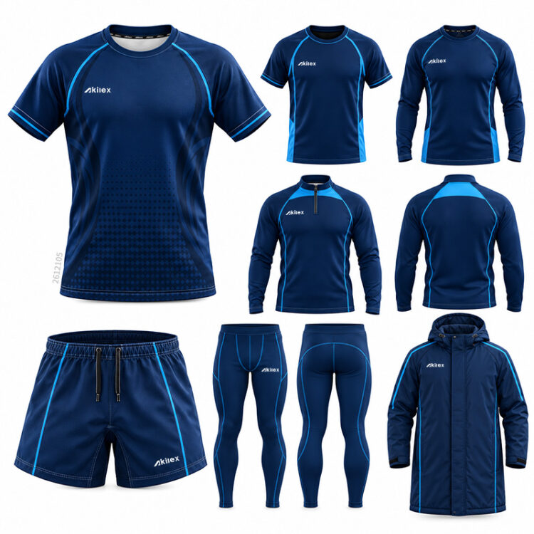 Navy & Cyan Professional Custom Rugby Kit C...